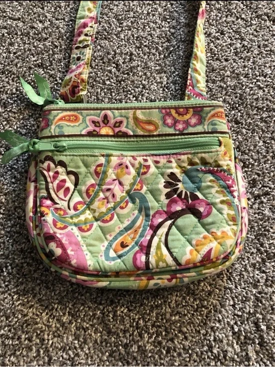 Vera Bradley Green & Pink Hipster Tutti Fruitti Paisley Cross Body - 8” X 7” X 1 - Picture 2 of 4